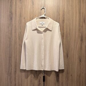 Vintage Magaschoni White Cashmere Collared Button Up Shirt Cardigan Size S